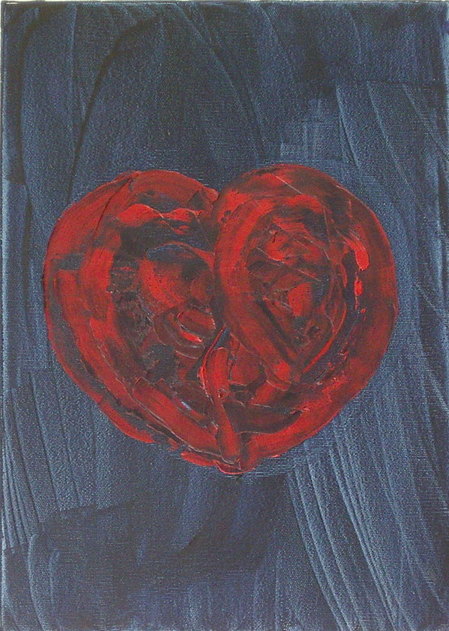 "Coeur rouge sur fond bleu" / Huile / 2003