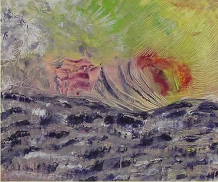 "Mer agit&eacute;e au coucher" / Huile / 46 X 55 / 2003