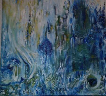 " T&eacute;l&eacute;pathie " / Huile / 40 x 40 / 2013